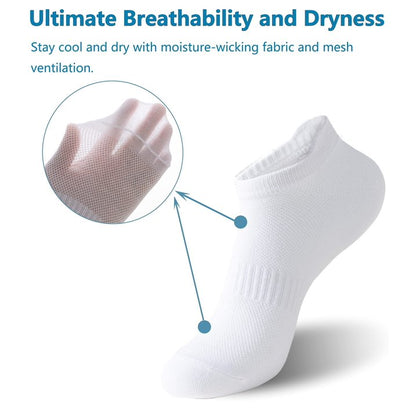 YOMYM Womens Ankle Socks Athletic Running Cushioned Socks for Women 6 Pairs, White