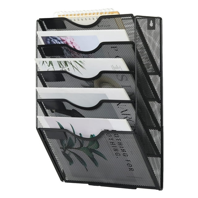 Techvida Wall File Holder, Office Mesh Hanging File Folder with 5 Pockets, Magazine Rack Mail Storage