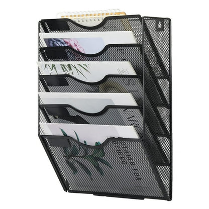 Techvida Wall File Holder, Office Mesh Hanging File Folder with 5 Pockets, Magazine Rack Mail Storage