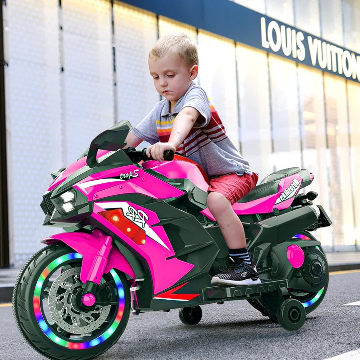 Cheelom 12V Kids Ride on Motorcycle, 2 Wheels Motorbike for Kids with Training, Lights, Music Pink