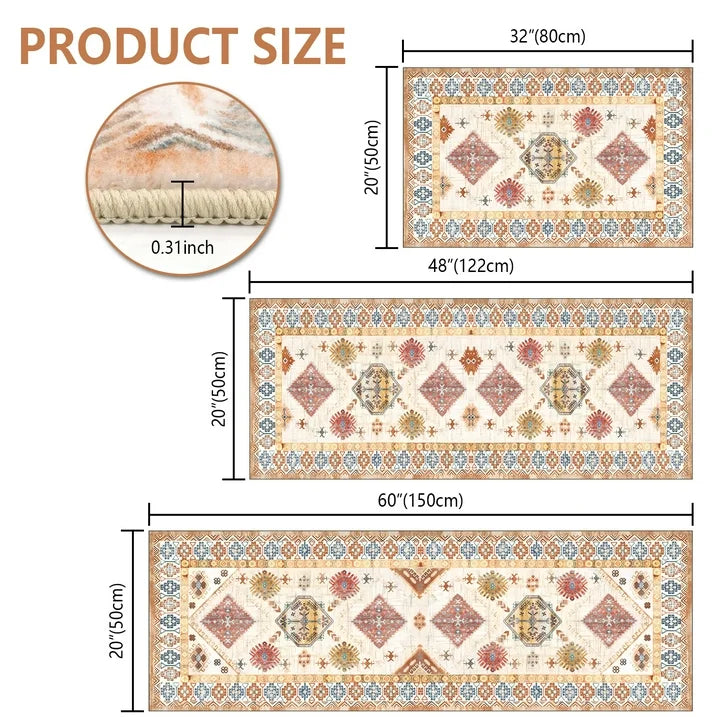 FoxHouse Kitchen Rugs and Runner Sets of 3,Washable Non Slip Runner Rug, Farmhouse Hallway Doormat for Holiday Home Decor