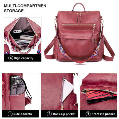 YOMYM Leather Backpack Purse for Women Designer Ladies Large School Convertible Shoulder Bag