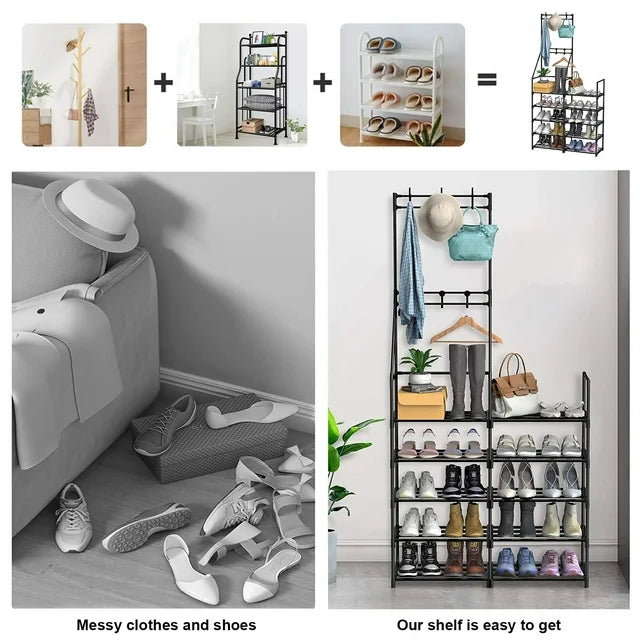 TECHVIDA 5-Tier Shoe Rack Organizer, Freestanding Coat and Shoe Rack, 25 Pairs Shoe Shelf for Entryway
