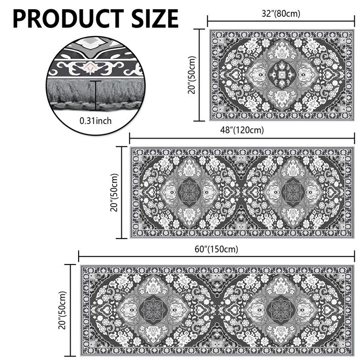 TECHVIDA Kitchen Rug Set 3 Piece,Non Slip Machine Washable Kitchen Mats,Boho Farmhouse Hallway Doormat for Home Decor