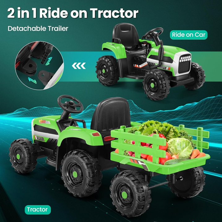 HNH 24V Ride on Toy,Kids Ride On Tractor with Trailer & Remote,Electric Car Toy with Bluetooth