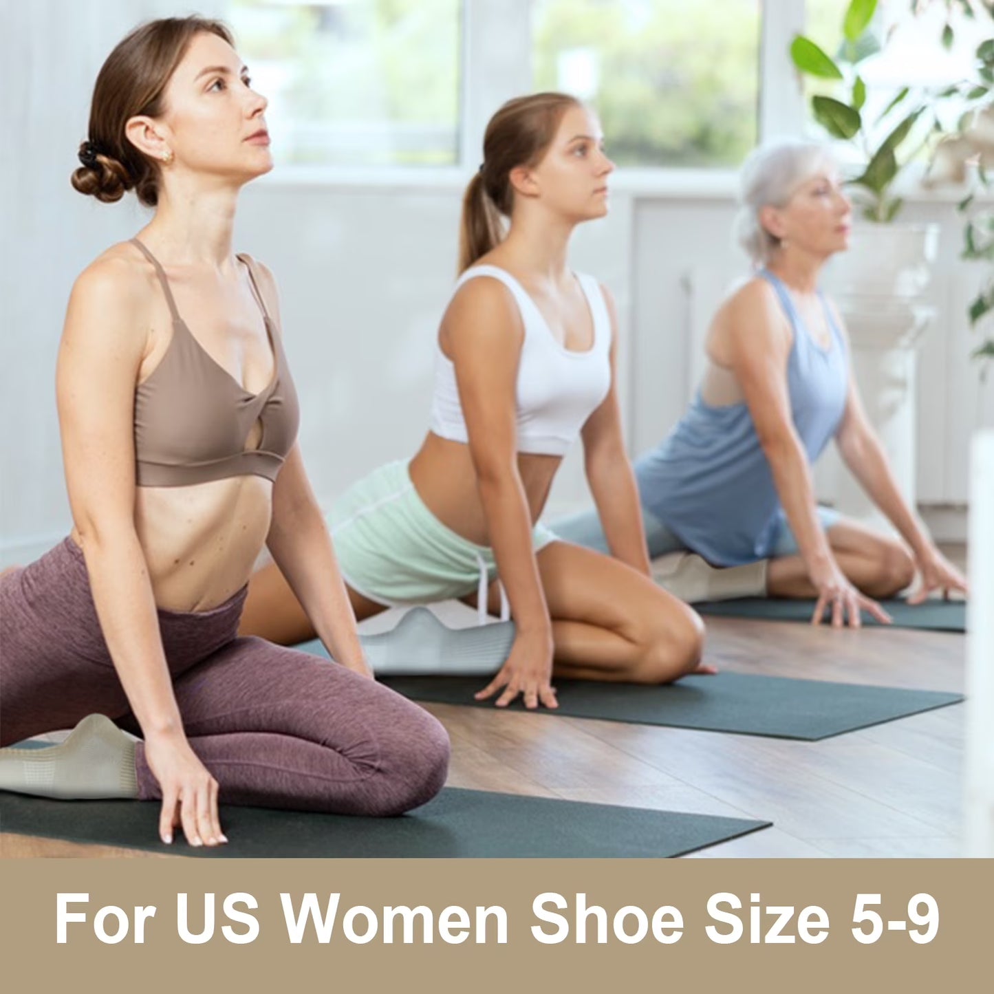 YOMYM 4 Pairs Non Slip Pilates Socks with Grippers for Women, Crew Yoga Barre Socks, Hospital Socks with Grips, Sticky Socks for Barefoot Workout, Sizes 6-9