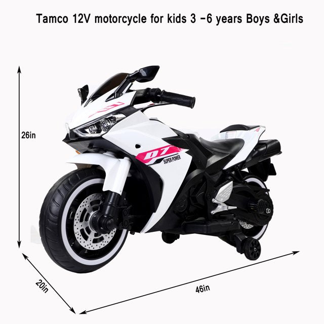 HNH 12V Ride on Motorcycle for Kids Battery Powered Dirt Bike for Child Electric Motorcycle with Light Wheels,Bluetooth,3Mph