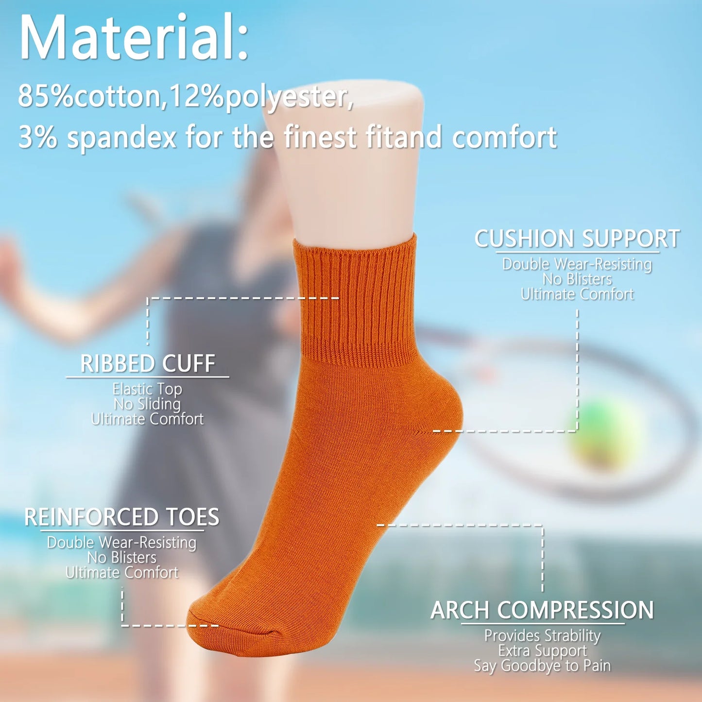 YOMYM 10 Pairs Socks Womens Crew Elastic Ankle Cotton Socks Aesthetic Lightweight Low Cut Gifts for Women