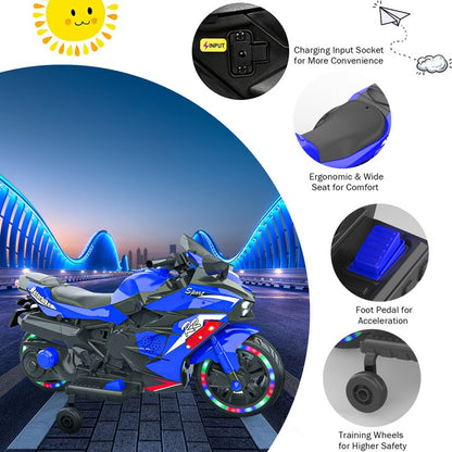 HONGLONG 12V Kids Ride On Motorcycle, Battery Powered Electric Motorcycle Toys with LED Lights for 2-4 Year Kids,Blue
