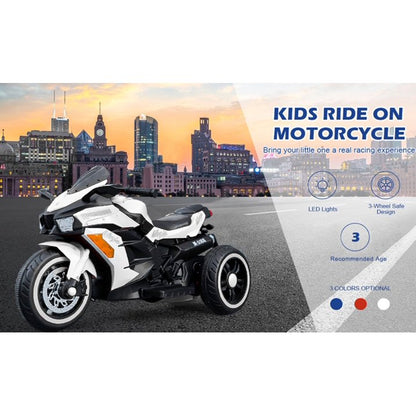 HNH Toddler Ride On Toys Age 2-4, Kids Motorcycle Tricycle with 3 Wheel, 12V Electric Ride on Motorcycle with Light Wheel & Bluetooth Music-White