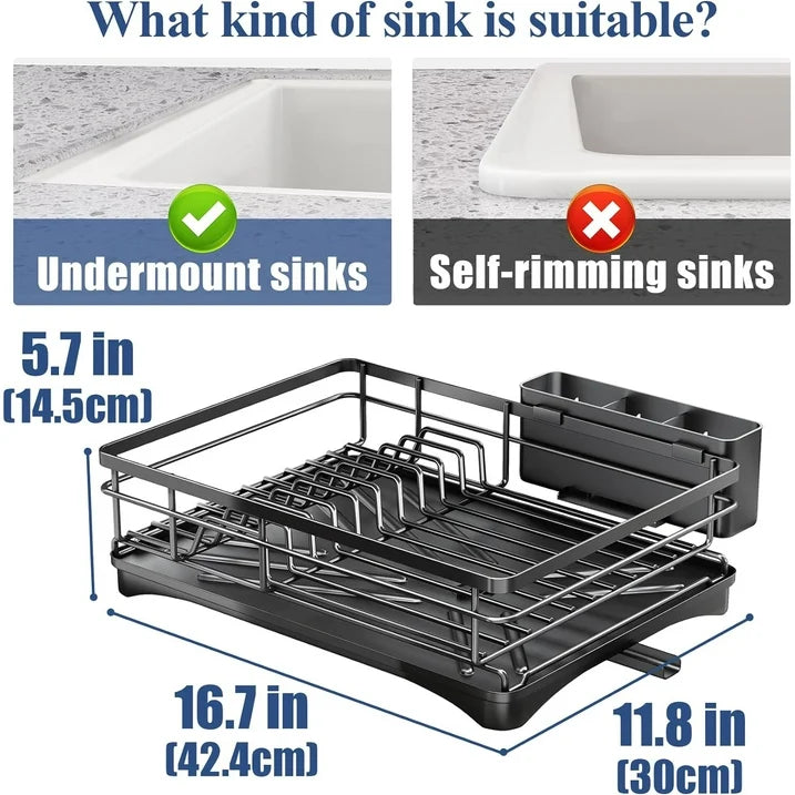 Werseon Dish Drying Rack, Stainless Steel Dish Rack for Sink, Large Dish Rack with Drainboard,Rustproof Dish Drainer with Utensil Holder for Kitchen,Black