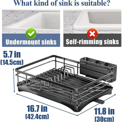 Werseon Dish Drying Rack, Stainless Steel Dish Rack for Sink, Large Dish Rack with Drainboard,Rustproof Dish Drainer with Utensil Holder for Kitchen,Black
