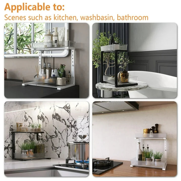 WERSEON 2 Pack Acrylic Under Sink Organizer, 2-Tier Pull Out Bathroom Storage Organizer, Adjuatable Storage Shelf for Pantry Kitchen