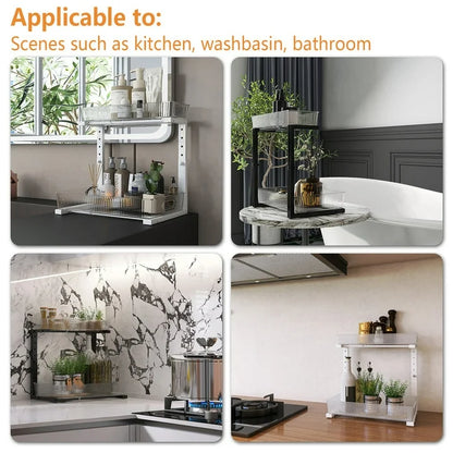 WERSEON 2 Pack Acrylic Under Sink Organizer, 2-Tier Pull Out Bathroom Storage Organizer, Adjuatable Storage Shelf for Pantry Kitchen