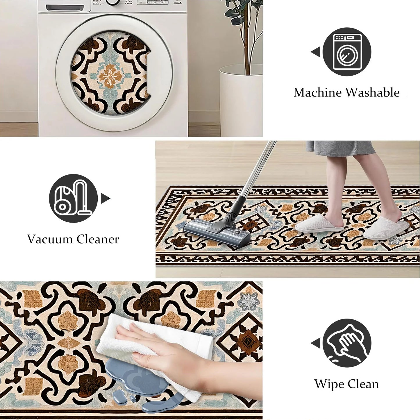 TECHVIDA 2'x6' Hallway Runner Rug Boho,Non Slip Machine Washable Rugs for Hallway Kitchen,Dark Brown