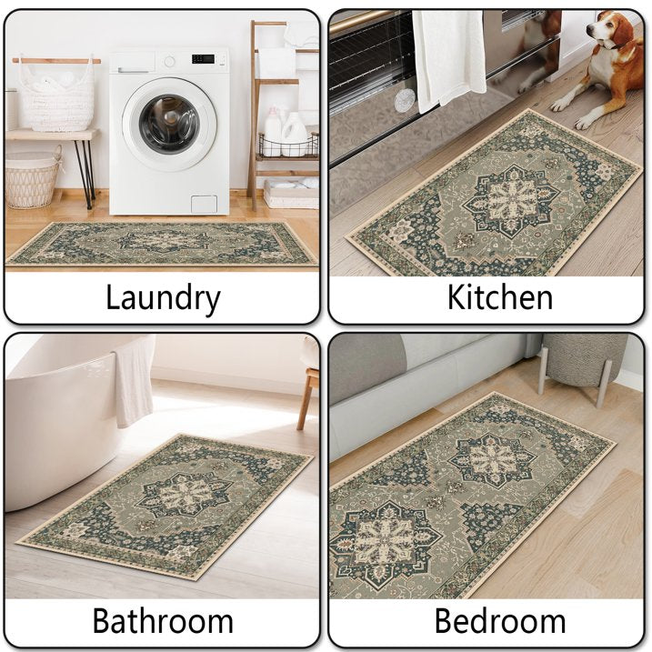 TECHVIDA Kitchen Rugs 3 Piece,Kitchen Mats for Floor, Non-Slip Machine Washable Rugs, Boho Farmhouse Hallway Doormat for Holiday