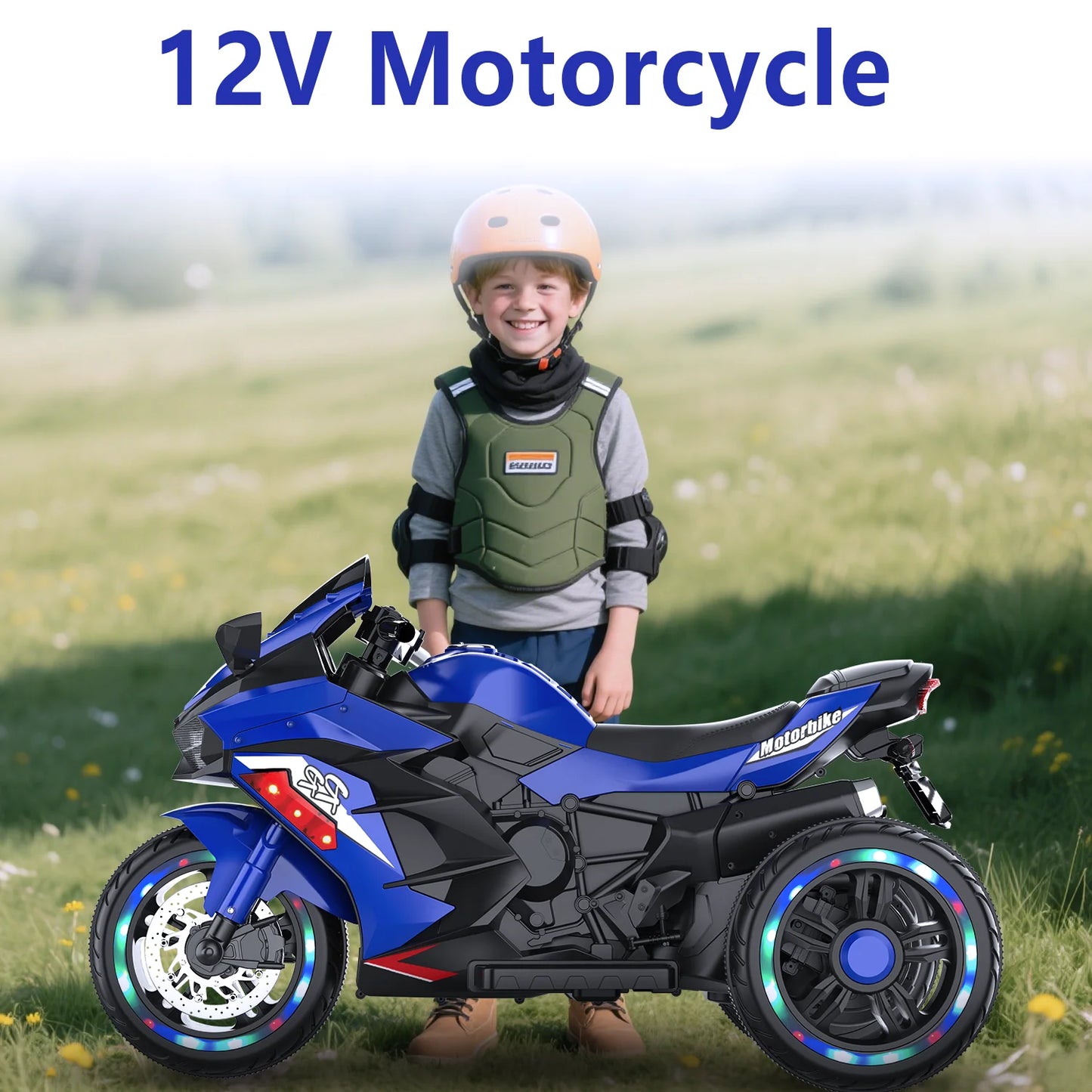 Zogymoz 12V Electric Motorcycle for Kids, Powered Ride on Motorcycle with LED Lights, Bluetooth Music