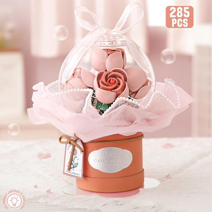 YOMYM Flower Building Kit -Building Set DIY Rose Bouquet Building Block Toy with Dust-Proof Dome