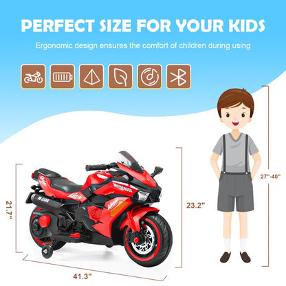 WUBEN 12V Children' Electric Motorcyle,Kids Motorcycle with Training Wheels,Ride on Motorcyle(Red)