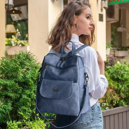 HONGLONG Leather Purse Backpack for Women, Travel Handbag Backpack Purse Shoulder Bags Blue