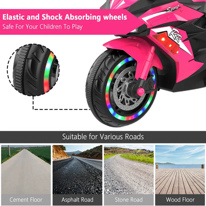 HNH 12V Ride on Toys for Girls, Electric Motorcycle Toys with Training Wheels, Powered Motorcycle with Music, Bluetooth, Lights