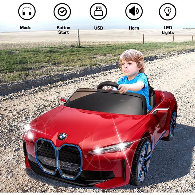 WUBEN 12v Licensed BMW Battery Powered Ride on Vehicle with Remote Control, Music Player for Child, Red