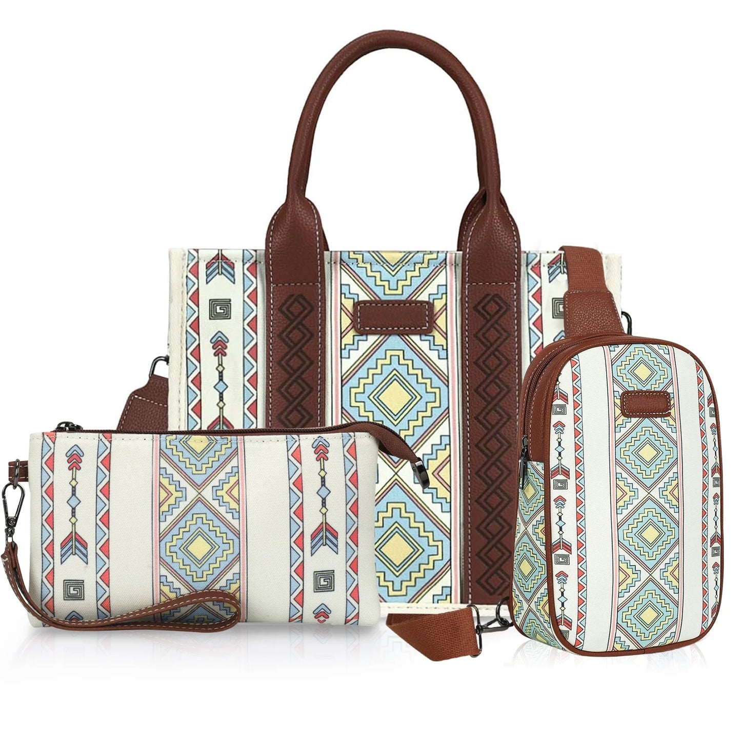 HONGLONG Handbag Set for Women,Ladies 3Pcs Purse Shoulder Bag,Boho Style Lightweight Tote Bag for Daily
