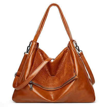 HONGLONG Women Handbag, leather Travel Shoulder Bag for Women,Tote Bag Zipper Crossbody Bag , Brown