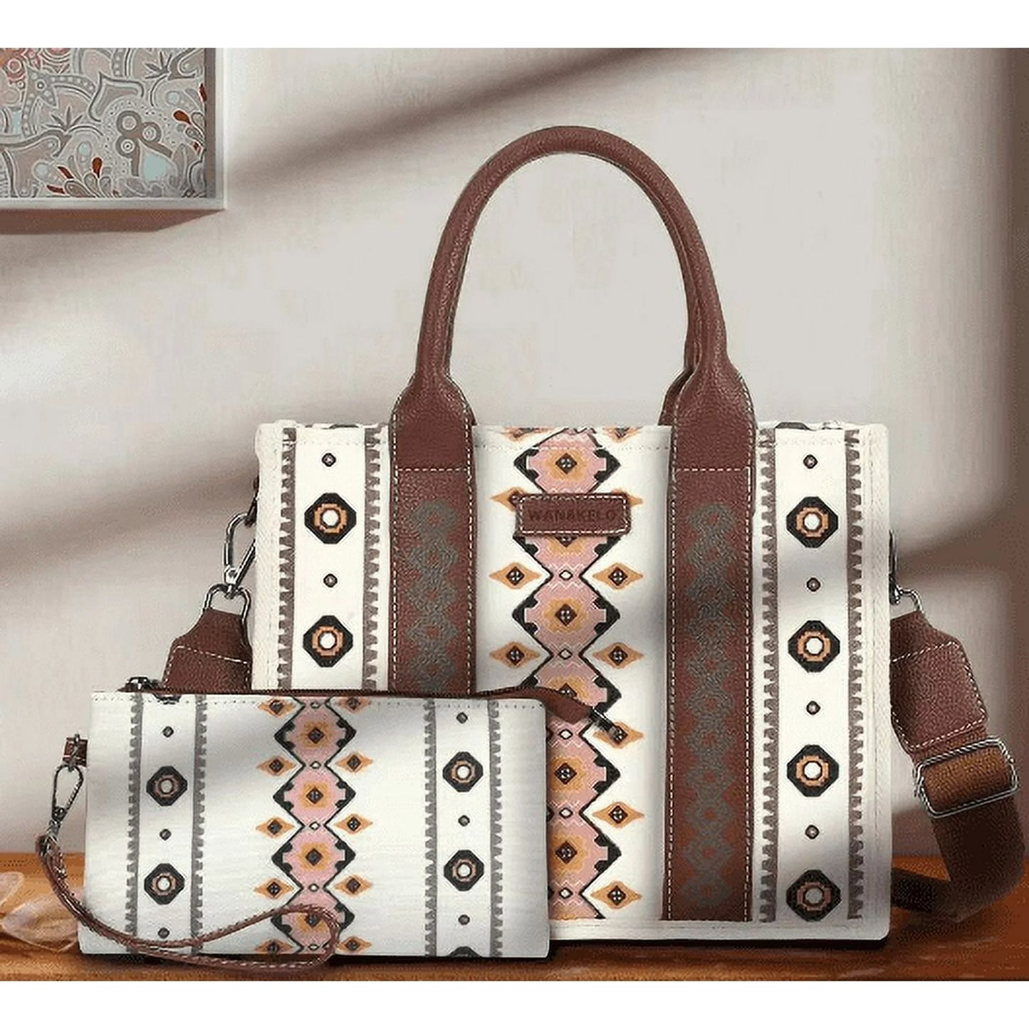 HONGLONG 2Pcs Women's Purse Handbag, Shoulder Bag Set Work Bag for Ladies,Boho Style Tote Bags-Beige