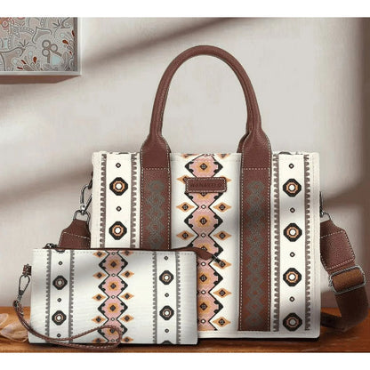 HONGLONG 2Pcs Women's Purse Handbag, Shoulder Bag Set Work Bag for Ladies,Boho Style Tote Bags-Beige