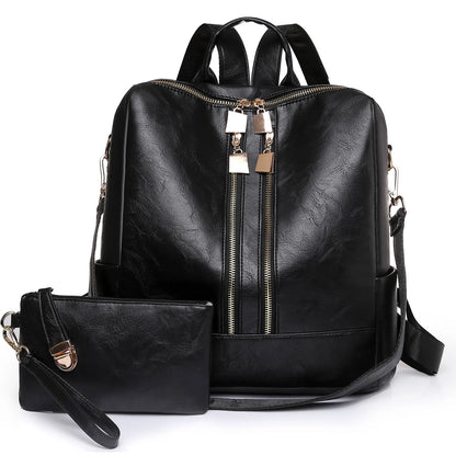 BATE Women's Backpack, Large Capacity Backpack,Leather Handbags and Shoulder Bag Travel Bags,Black