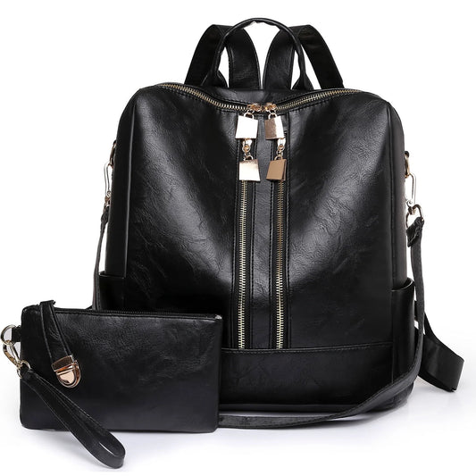 BATE Women's Backpack, Large Capacity Backpack,Leather Handbags and Shoulder Bag Travel Bags,Black