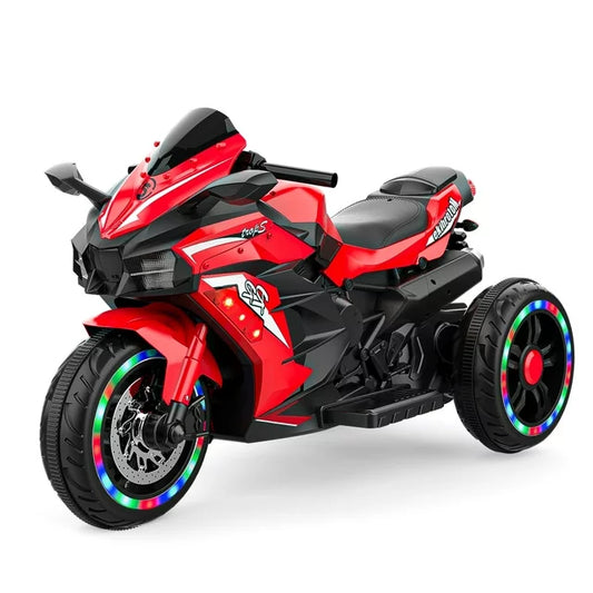 CMGB Battery Powered Electric Vehicle for Kids, 12V Kids Motorcycle with 3 Wheels, LED Lights, Red