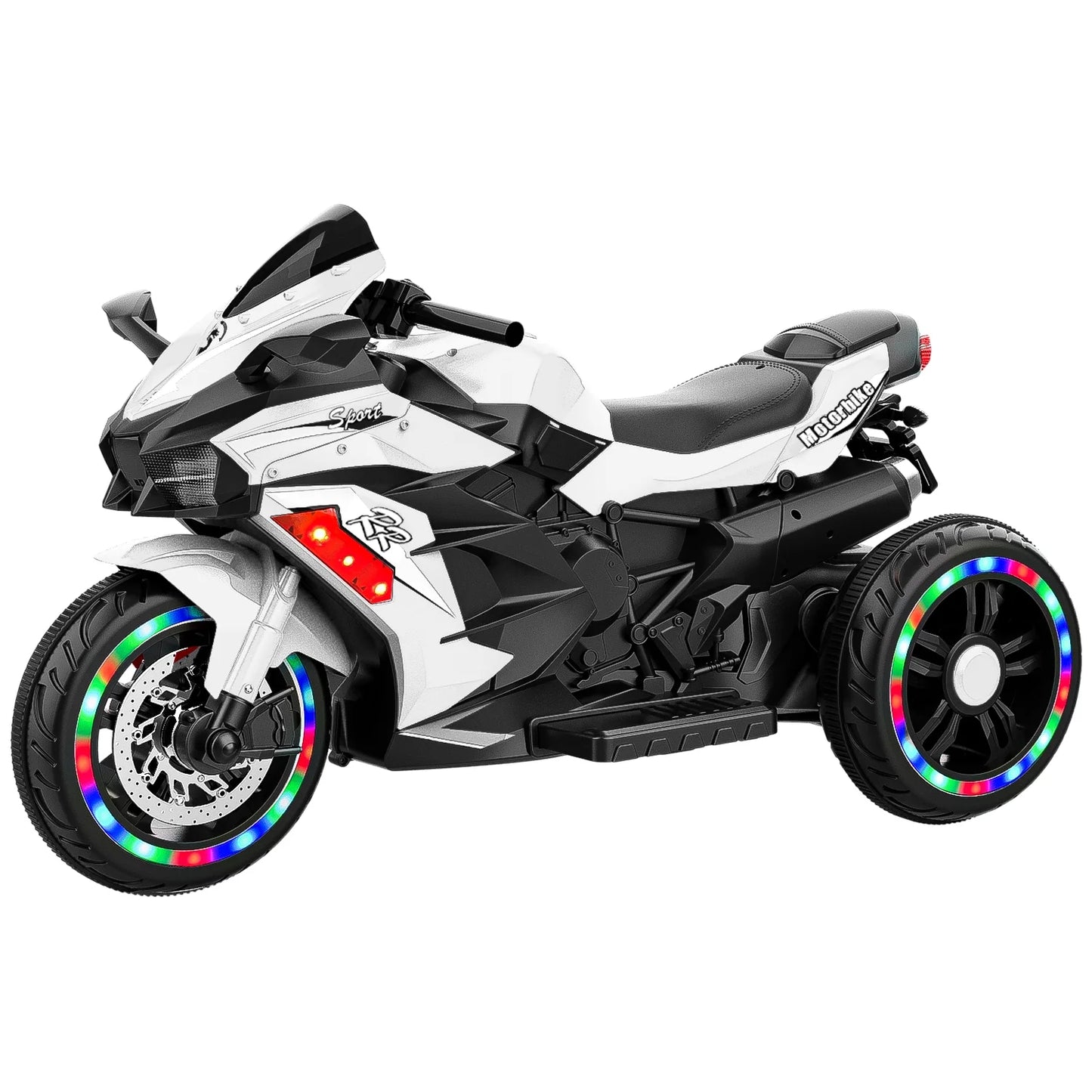 Cheelom Battery Powered Electric Vehicle for Kids, 12V Kids Motorcycle with 3 Wheels, LED Lights, White