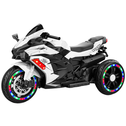 Cheelom Battery Powered Electric Vehicle for Kids, 12V Kids Motorcycle with 3 Wheels, LED Lights, White