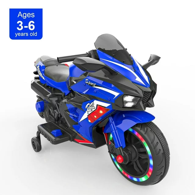 CMGB Kids Motorcycle,12V Ride on Motorcycle Kids Toys, Children Electric Motorcycle with Hand Racing, PU Seat, Blue