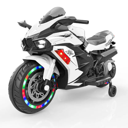 Cheelom Kids Motorcycle,12V Ride on Motorcycle Kids Toys, Children Electric Motorcycle with Hand Racing, PU Seat, White