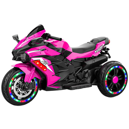 Cheelom 12V Kids Electric Motorcycle/ Ride on Motorbike, Three lighting Wheels Music,LED，Buletooth，Pink