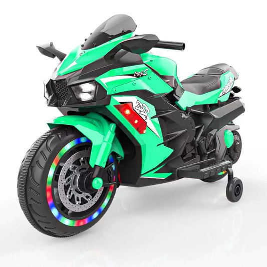 Cheelom 12V Kids Ride on Motorcycle, 2 Wheels Motorbike for Kids with Training, Lights,Music Green