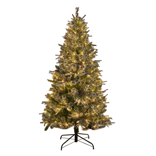 Cheelom 6ft Pre-Lit Pencil Christmas Tree Hinged Holiday Decoration w/ 240 LED Lights 1273 Tips Metal Base
