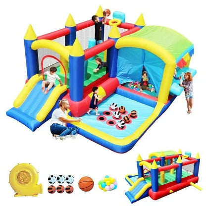 Cheelom 7 in 1 Inflatable Bounce House, Bouncy House with Ball Pit for Kids Indoor Outdoor Party Family Fun, Obstacles, Toddler Jump Bouncy Castle with Ball Pit for Birthday Party Gifts