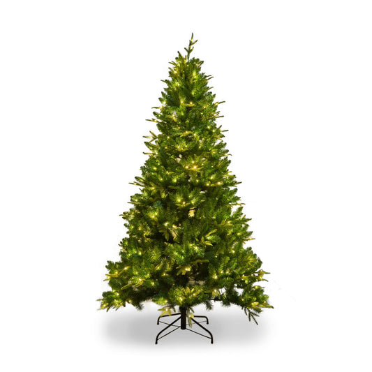 Cheelom 7.5ft Artificial Full Pre-Lit Christmas Tree Green PVC Xmas Trees with 1685 Branch Tips and 400 Warm LED Lights Clearance Sale