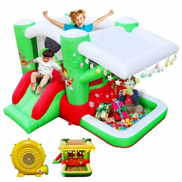 Cheelom Christmas Jump 'n Slide Inflatable Bouncer for Kids Complete Setup with Blower - 80" x 91" Play Area - 55" Tal