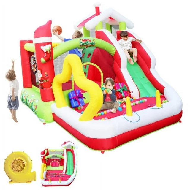 Cheelom Christmas Jump 'n Slide Inflatable Bouncer for Kids Complete Setup with Blower