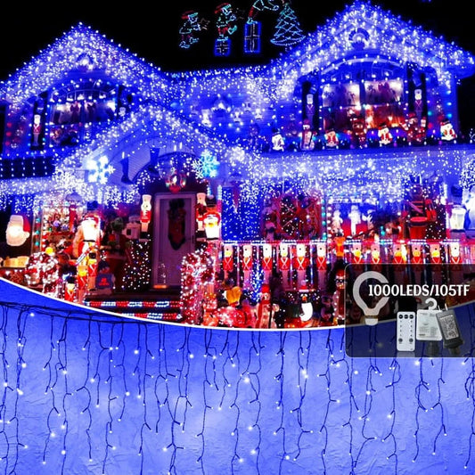 Cheelom Fairy String Party Decoration Lights Christmas Icicle Lights Outdoor Indoor 105ft 1000 Led 8 Modes with 50 Drops Plug In Waterproof Timer Memory Function Clearance Sales
