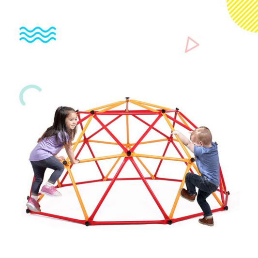Cheelom Geometric Dome Climber for Kids Outdoor Jungle Gym Monkey Bars for Backyard Support 500LBS Indoor Climbing Toys for Toddlers 1-3，Red + Yellow