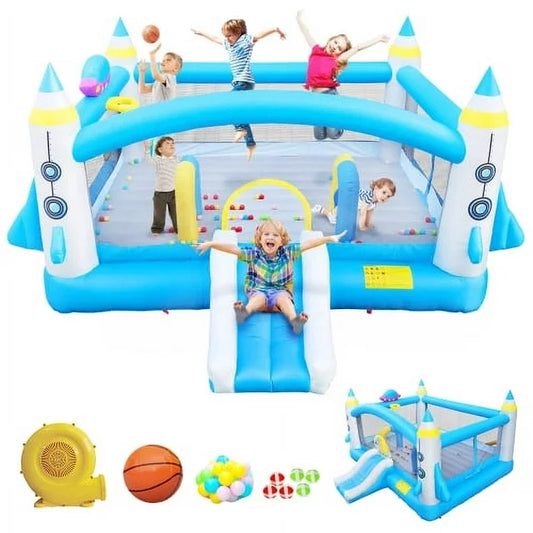 Cheelom Multifunctional Jump 'n Slide Inflatable Bouncer for Kids Complete Setup with Blower - 198" x 180" Play Area - 96" Tal