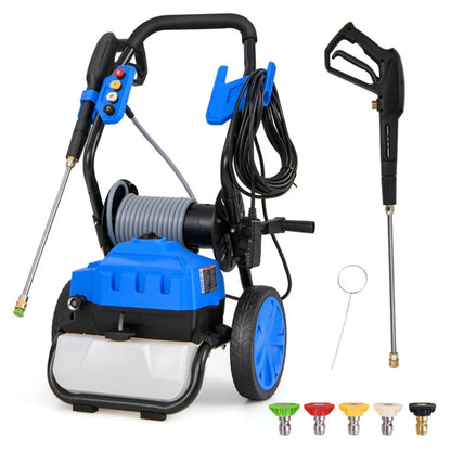 Cheelom Pressure Washer Gas Powered 120V 2300PSI High Pressure Washer with Wheels 5 Nozzle, Soap Tank, Spray Gun,Blue