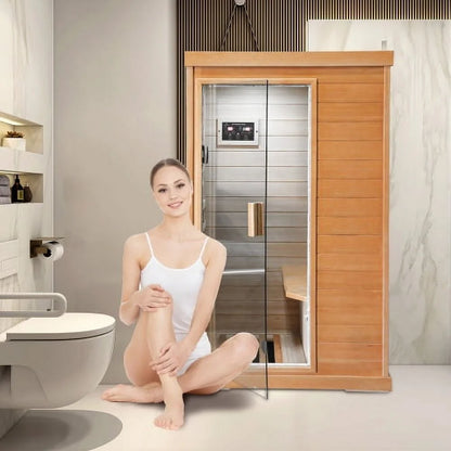 Cheelom Sauna Far Infrared Wooden Sauna Room Infrared Sauna for Home Hemlock Indoor Sauna Spa with Time Temp Pre-Set and Bluetooth
