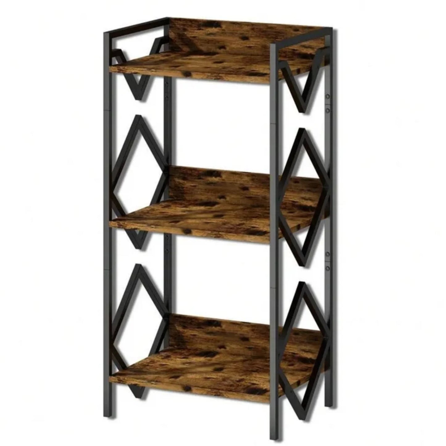 Cheelom 3 Tier Bookshelf for Small Space, Small Metal Book Rack, Organizers and Storage for Office, Living Room, Bedroom, Rustic